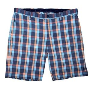 Tommy Bahama Boracay Golf Stretch Shorts Blue Orange Plaid Mens Size 40